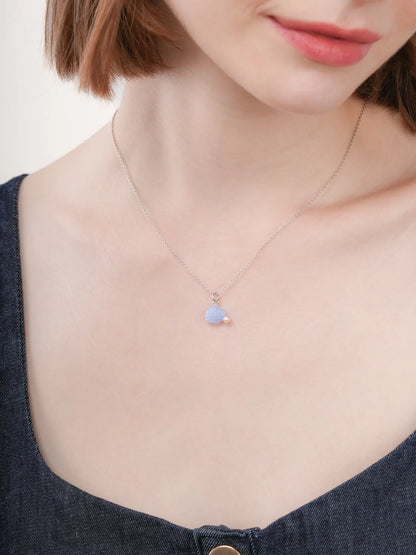 Puffy Seashell Necklace Blue Lace Agate S925 Silver Rhodium (6) – Mondays Made Flower & Birthstone Jewelry Singapore