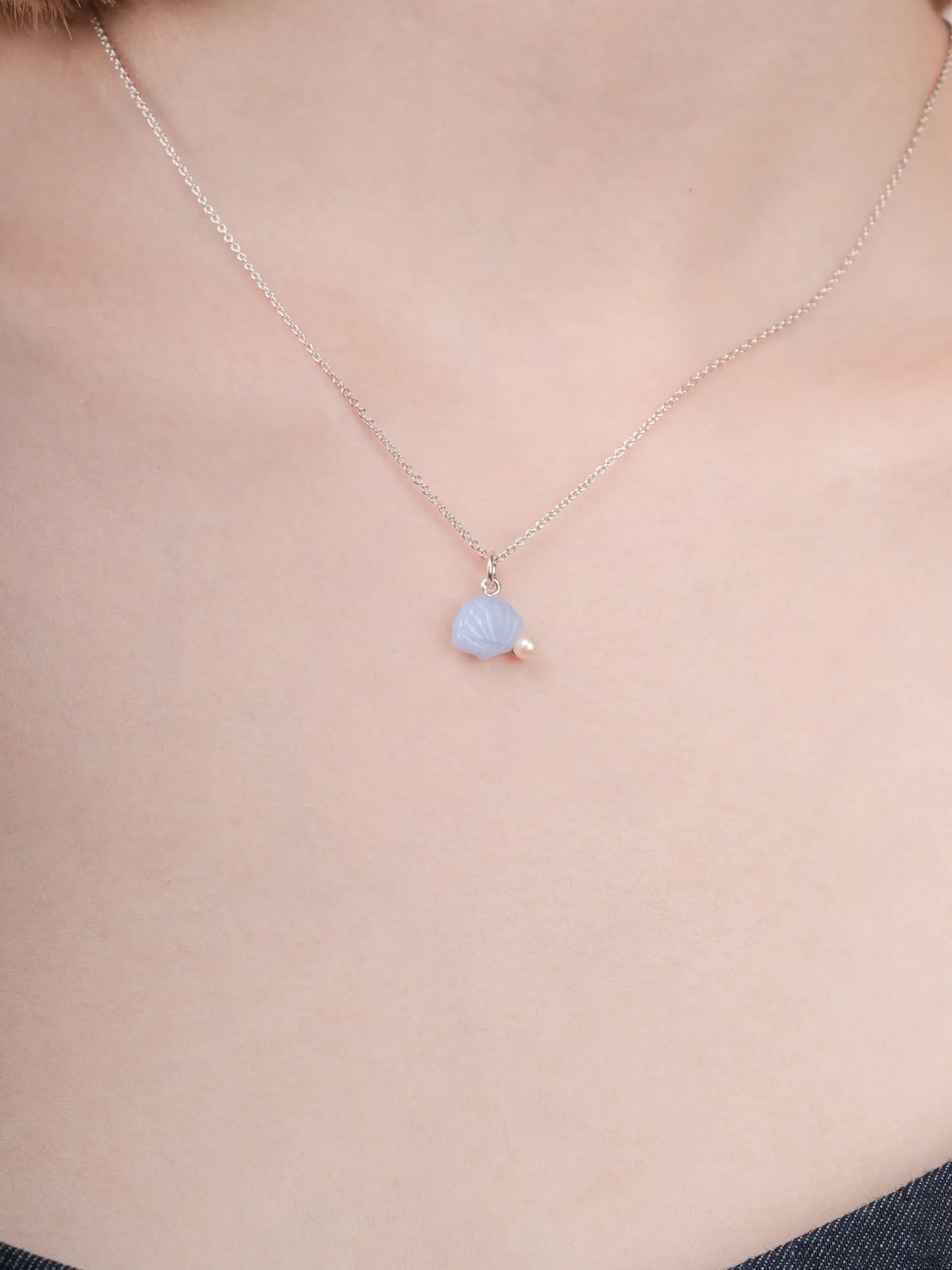 Puffy Seashell Necklace – Blue Lace Agate