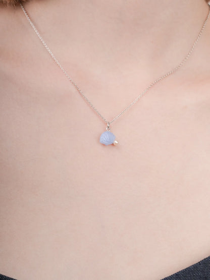 Puffy Seashell Necklace Blue Lace Agate S925 Silver Rhodium (7) – Mondays Made Flower & Birthstone Jewelry Singapore
