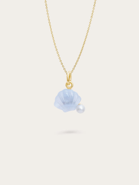 Puffy Seashell Necklace Blue Lace Agate Yellow Gold – Mondays Made Demi-Fine Flower & Gemstone Jewelry Singapore