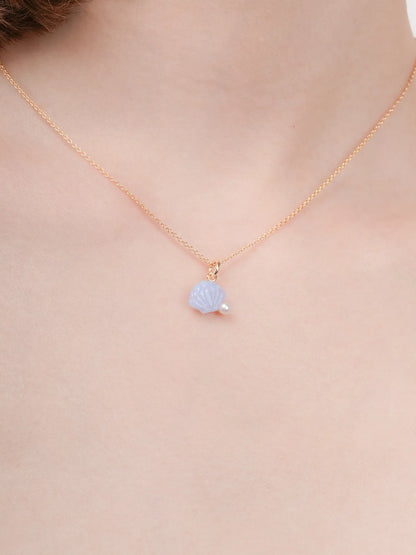 Puffy Seashell Necklace Blue Lace Agate 18K Gold (4) – Mondays Made Flower & Birthstone Jewelry Singapore
