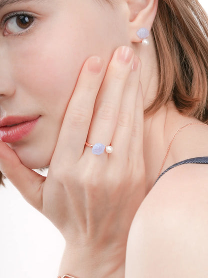 Puffy Seashell Open Ring Blue Lace Agate 18K Rose Gold (2) – Mondays Made Flower & Birthstone Jewelry Singapore