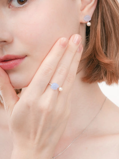 Puffy Seashell Open Ring Blue Lace Agate S925 Silver Rhodium (2) – Mondays Made Flower & Birthstone Jewelry Singapore