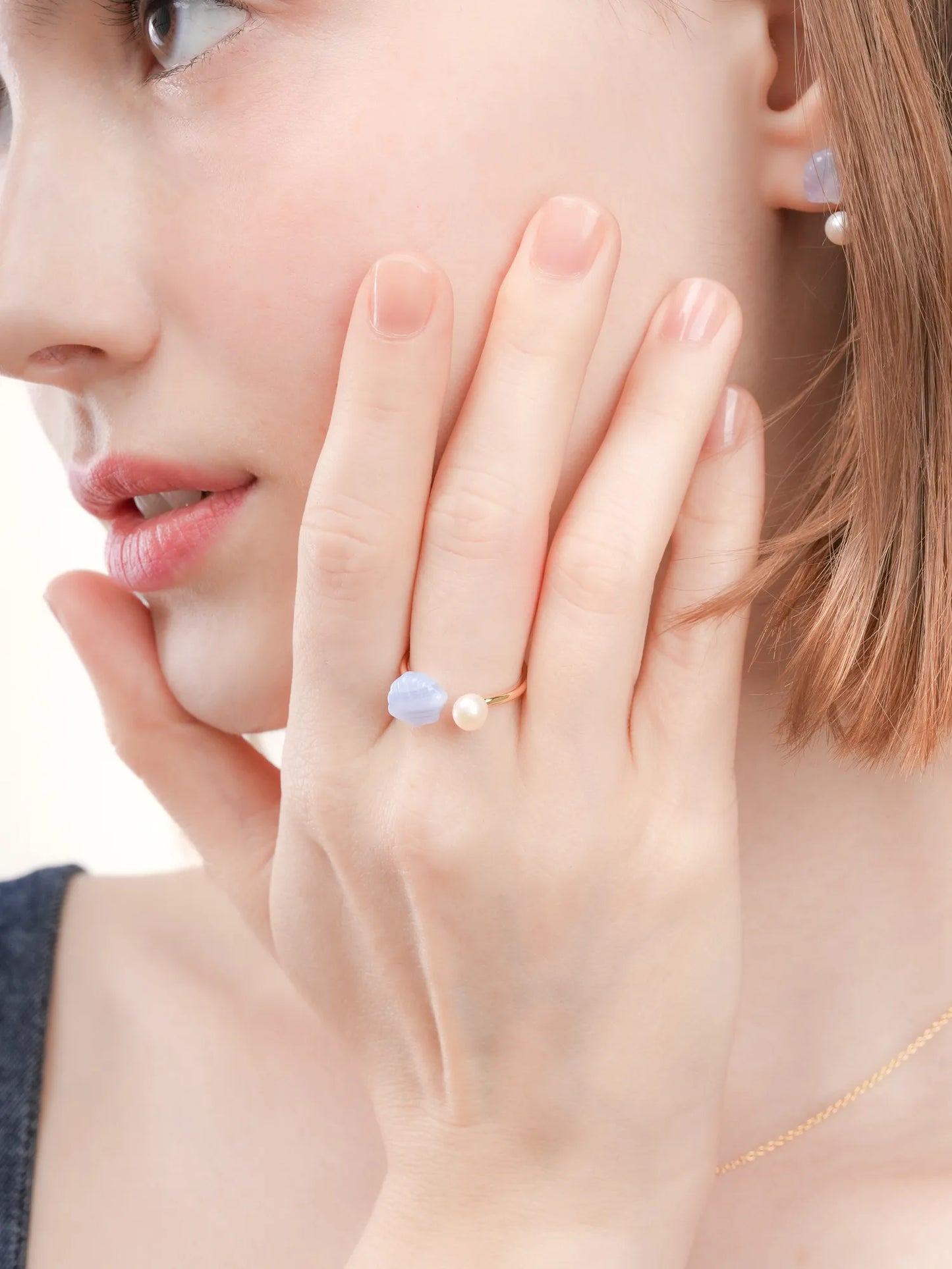 Puffy Seashell Open Ring – Blue Lace Agate