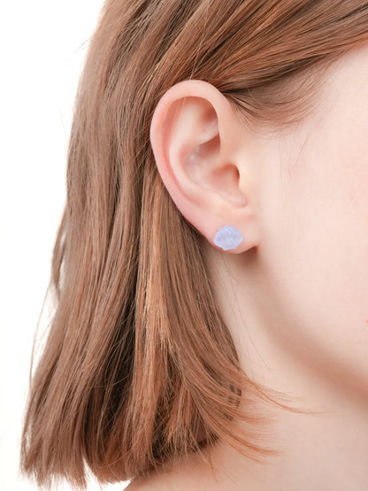 Puffy Seashell Stud Earrings Blue Lace Agate (2) – Mondays Made Flower & Birthstone Jewelry Singapore