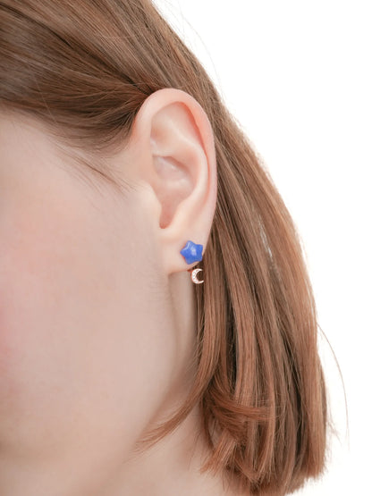 Puffy Star Ear Jacket Earrings Sodalite 18K Rose Gold (6) – Mondays Made Flower & Birthstone Jewelry Singapore
