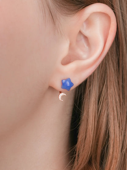 Puffy Star Ear Jacket Earrings Sodalite 18K Rose Gold (7) – Mondays Made Flower & Birthstone Jewelry Singapore