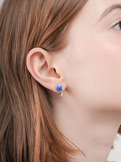 Puffy Star Ear Jacket Earrings Sodalite S925 Silver Rhodium (6) – Mondays Made Flower & Birthstone Jewelry Singapore