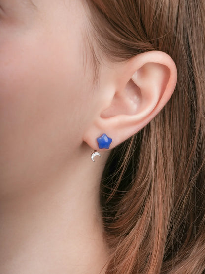 Puffy Star Ear Jacket Earrings Sodalite S925 Silver Rhodium (7) – Mondays Made Flower & Birthstone Jewelry Singapore
