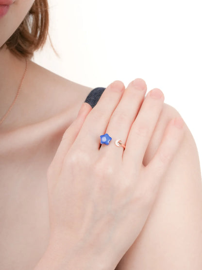 Puffy Star Open Ring Sodalite 18K Rose Gold (1) – Mondays Made Flower & Birthstone Jewelry Singapore