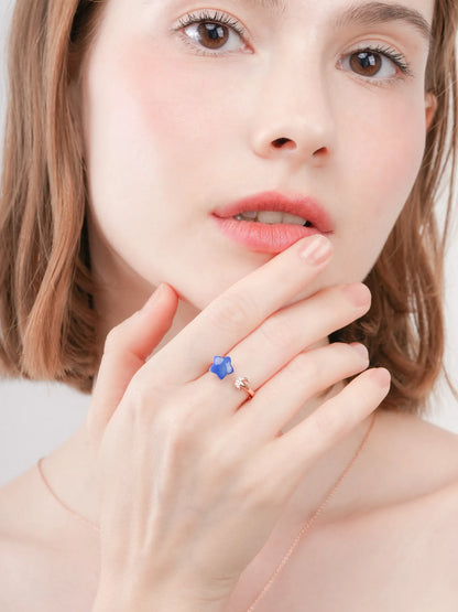Puffy Star Open Ring Sodalite 18K Rose Gold (2) – Mondays Made Flower & Birthstone Jewelry Singapore