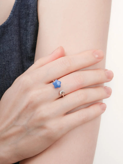 Puffy Star Open Ring Sodalite S925 Silver Rhodium (1) – Mondays Made Flower & Birthstone Jewelry Singapore