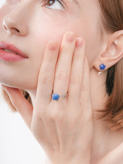 Puffy Star Open Ring Sodalite S925 Silver Rhodium (2) – Mondays Made Flower & Birthstone Jewelry Singapore