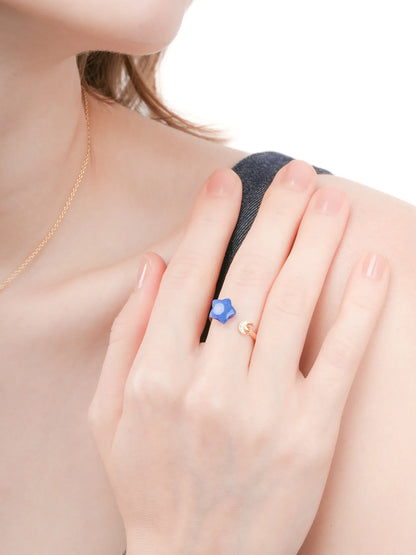 Puffy Star Open Ring Sodalite 18K Gold (1) – Mondays Made Flower & Birthstone Jewelry Singapore