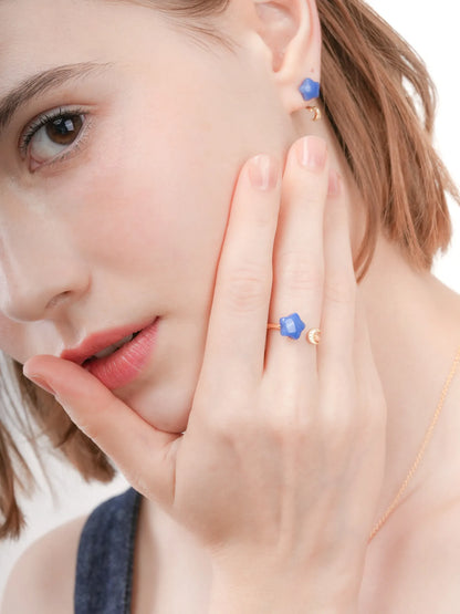 Puffy Star Open Ring Sodalite 18K Gold (2) – Mondays Made Flower & Birthstone Jewelry Singapore