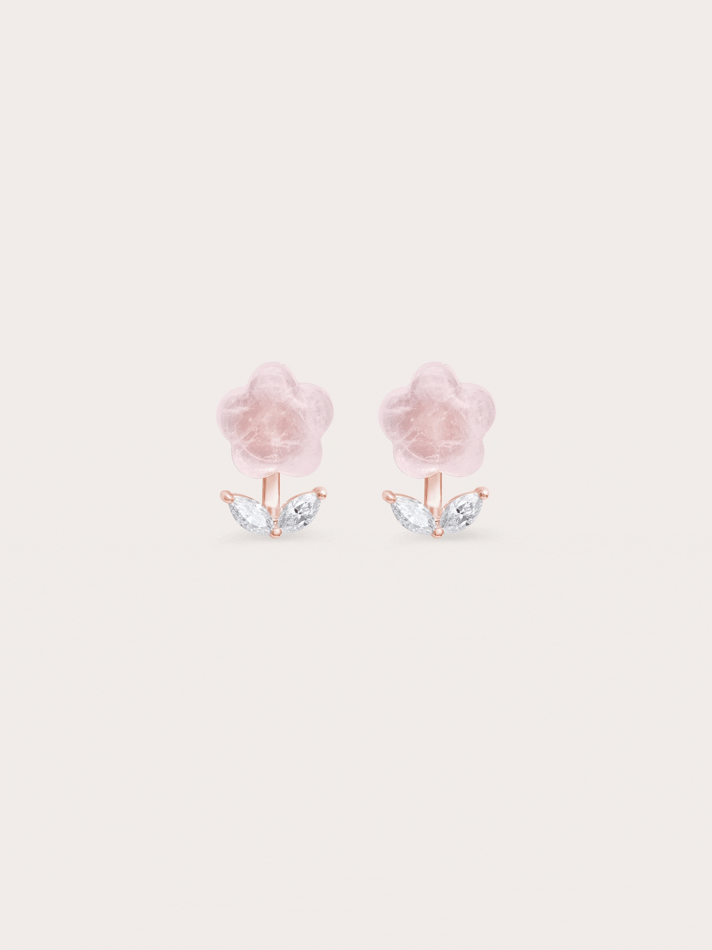 Puffy Flower Ear Jacket Earrings – Rose Quartz