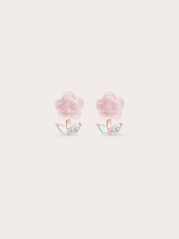Puffy Flower Ear Jacket Earrings Rose Quartz 18K Rose Gold (7) – Mondays Made Flower & Birthstone Jewelry Singapore