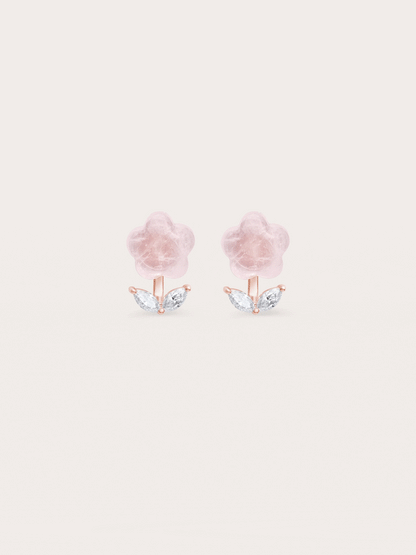 Puffy Flower Ear Jacket Earrings Rose Quartz 18K Rose Gold (7) – Mondays Made Flower & Birthstone Jewelry Singapore
