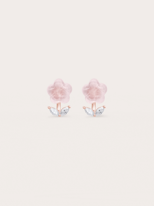 Puffy Flower Ear Jacket Earrings Rose Quartz 18K Rose Gold (7) – Mondays Made Flower & Birthstone Jewelry Singapore