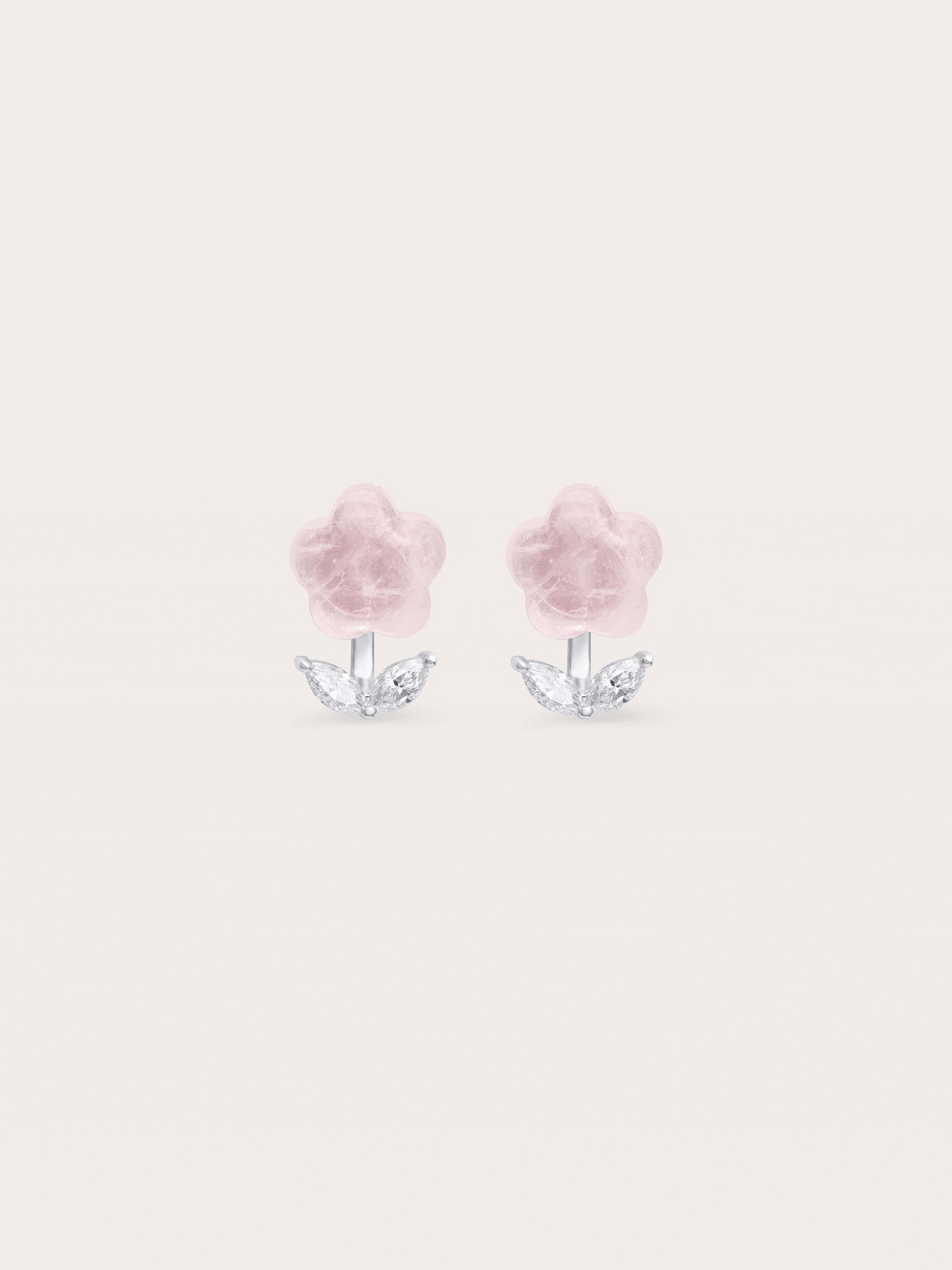 Puffy Flower Ear Jacket Earrings – Rose Quartz