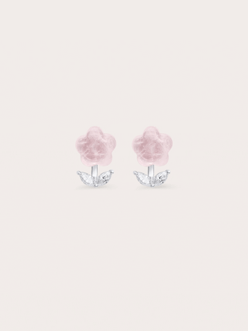Puffy Flower Ear Jacket Earrings Rose Quartz S925 Silver Rhodium (7) – Mondays Made Flower & Birthstone Jewelry Singapore