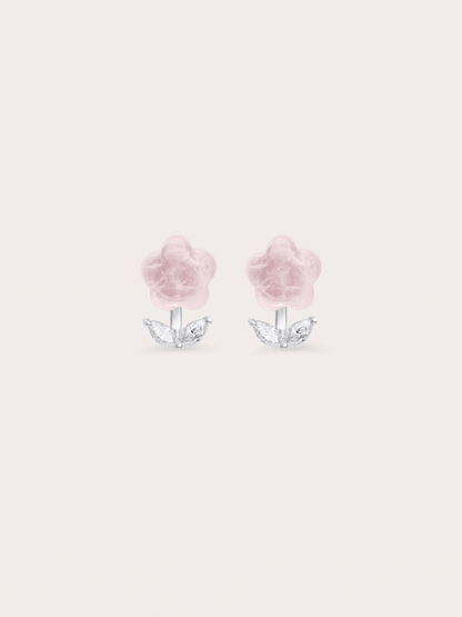 Puffy Flower Ear Jacket Earrings Rose Quartz S925 Silver Rhodium (7) – Mondays Made Flower & Birthstone Jewelry Singapore