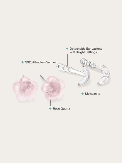 Puffy Flower Ear Jacket Earrings – Rose Quartz