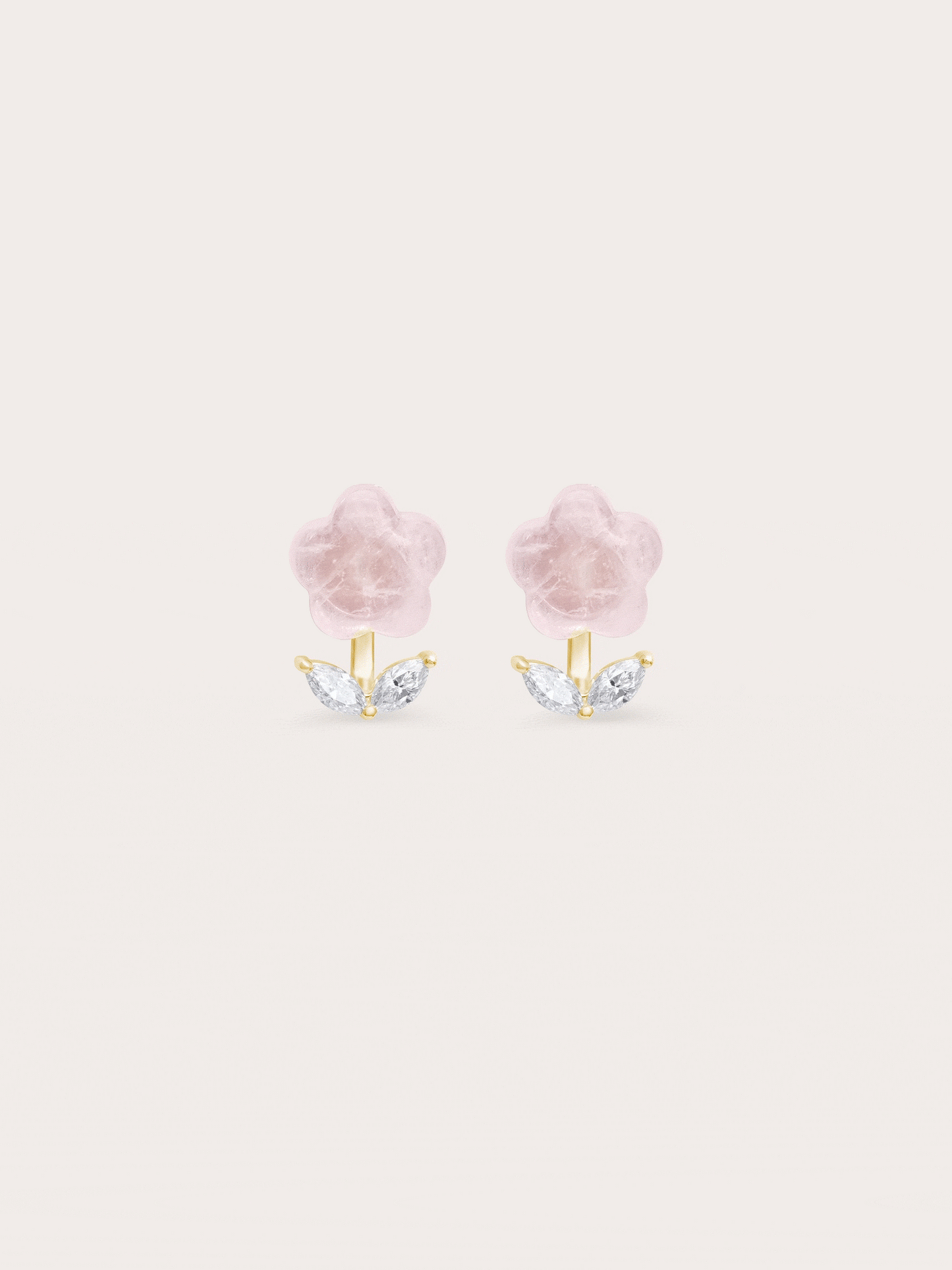 Puffy Flower Ear Jacket Earrings – Rose Quartz