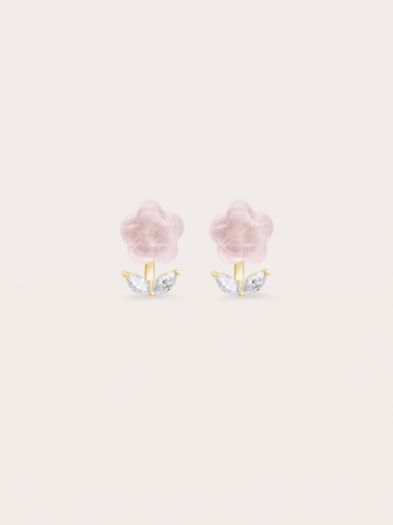 Puffy Flower Ear Jacket Earrings Rose Quartz 18K Gold (7) – Mondays Made Flower & Birthstone Jewelry Singapore