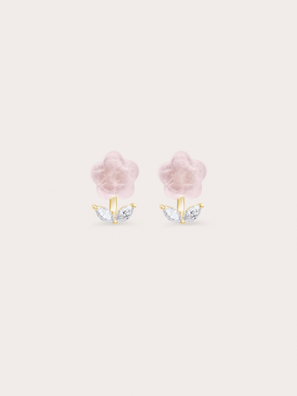 Puffy Flower Ear Jacket Earrings Rose Quartz 18K Gold (7) – Mondays Made Flower & Birthstone Jewelry Singapore