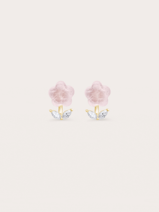 Puffy Flower Ear Jacket Earrings Rose Quartz Yellow Gold – Mondays Made Demi-Fine Flower & Gemstone Jewelry Singapore