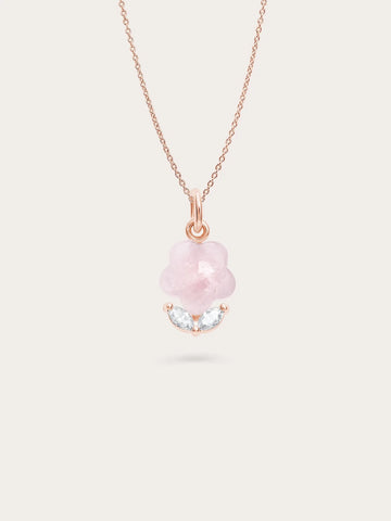 Puffy Flower Necklace – Rose Quartz