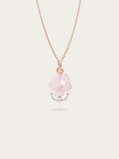 Puffy Flower Necklace – Rose Quartz