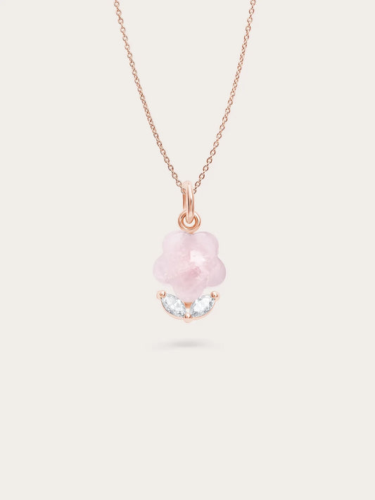 Puffy Flower Necklace – Rose Quartz