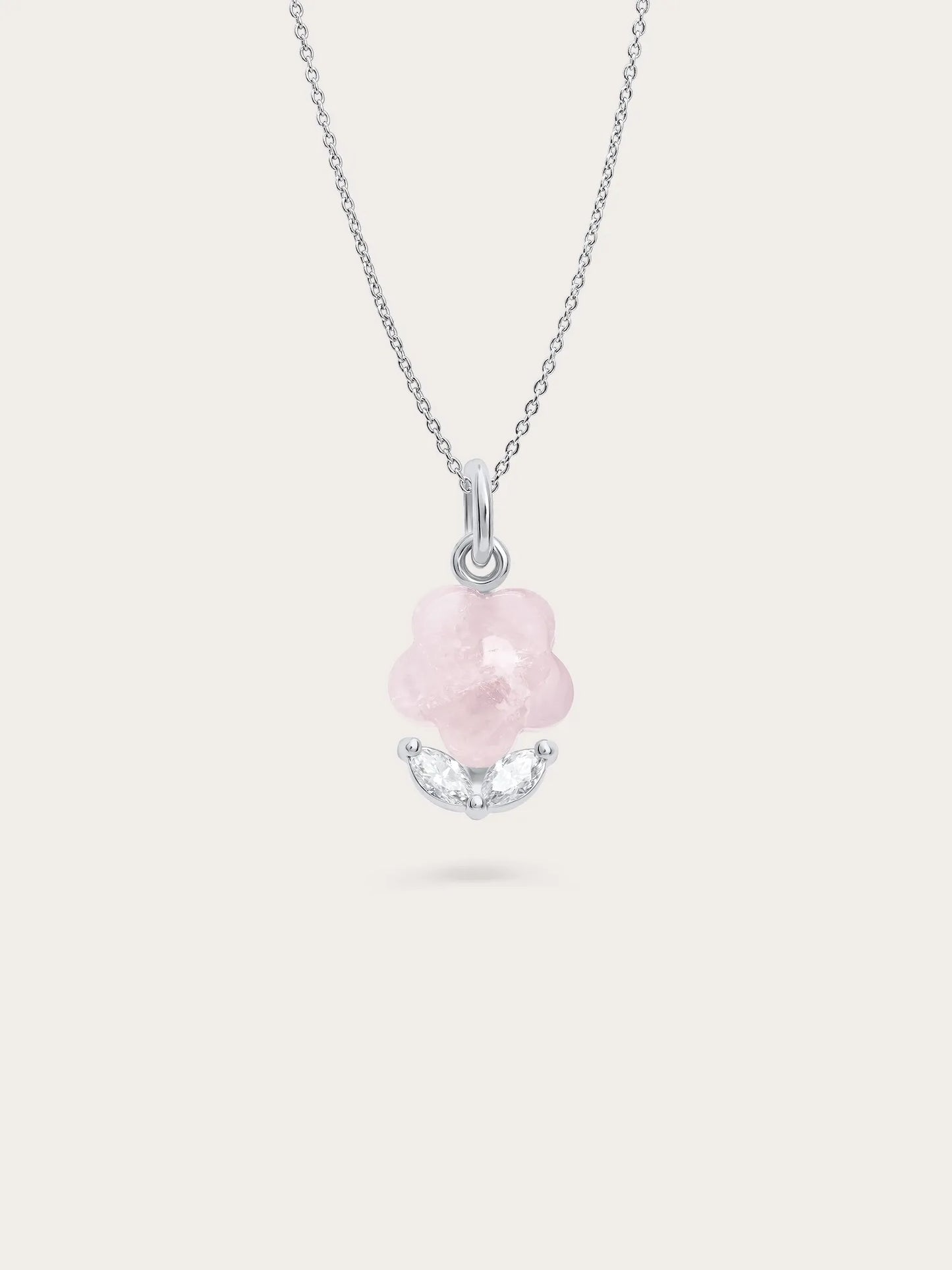 Puffy Flower Necklace – Rose Quartz