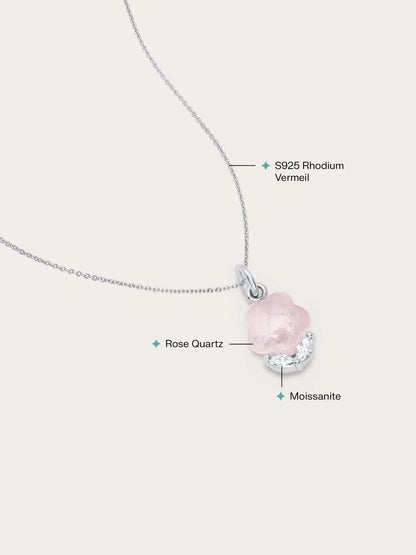 Puffy Flower Necklace – Rose Quartz