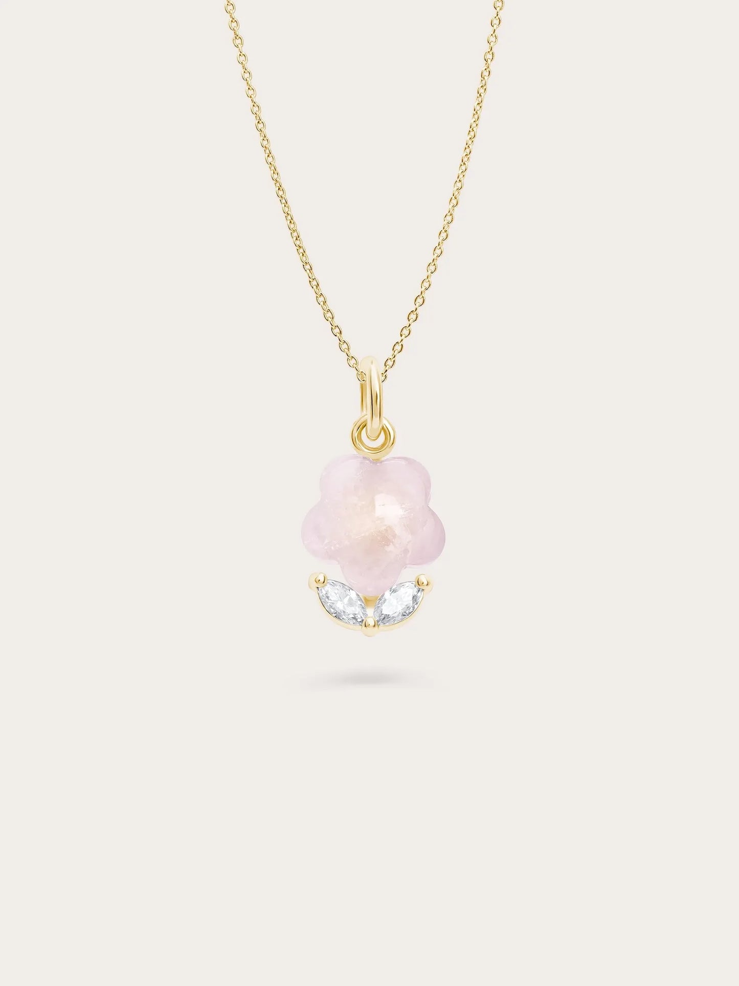 Puffy Flower Necklace – Rose Quartz