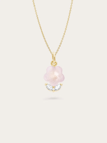 Puffy Flower Necklace – Rose Quartz