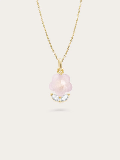 Puffy Flower Necklace – Rose Quartz