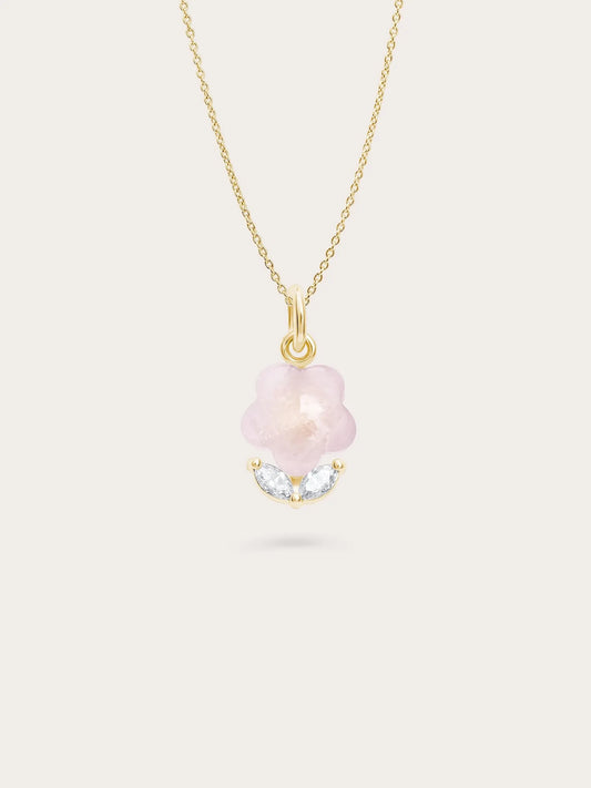 Puffy Flower Necklace – Rose Quartz