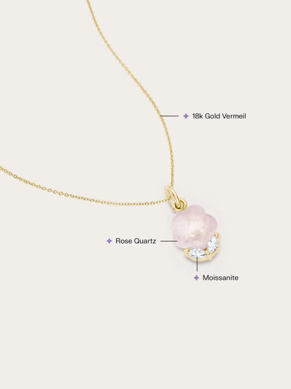 Puffy Flower Necklace – Rose Quartz