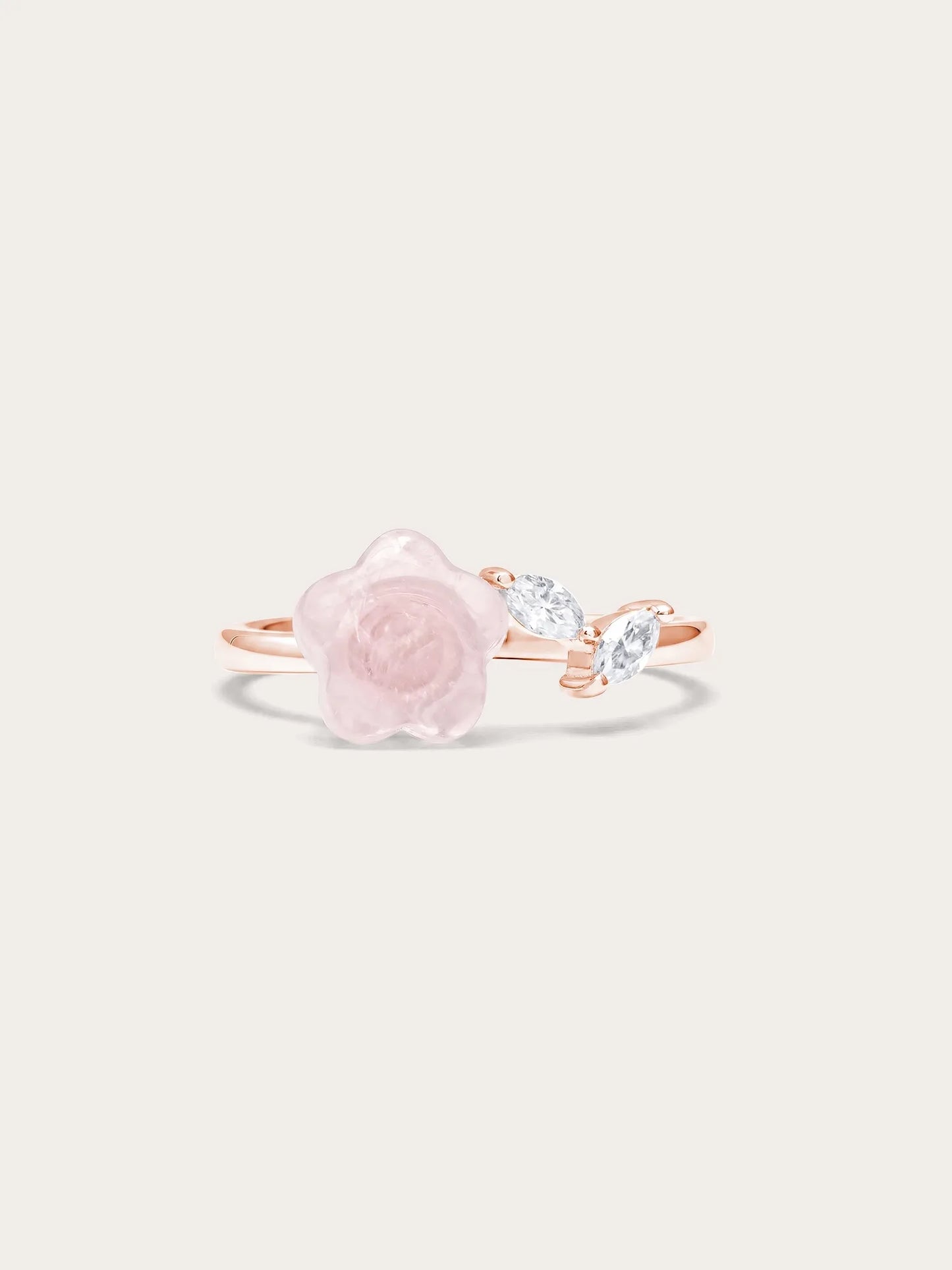 Puffy Flower Open Ring – Rose Quartz