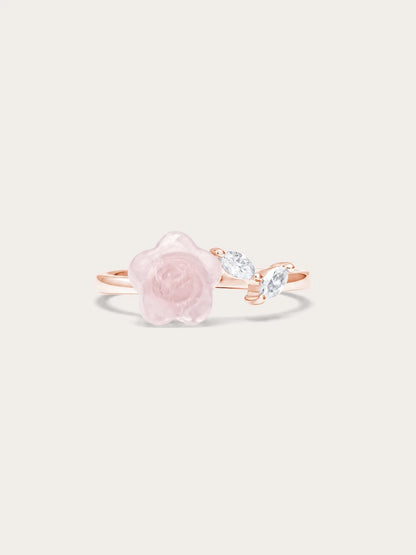 Puffy Flower Open Ring – Rose Quartz