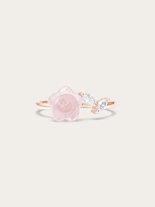 Puffy Flower Open Ring – Rose Quartz