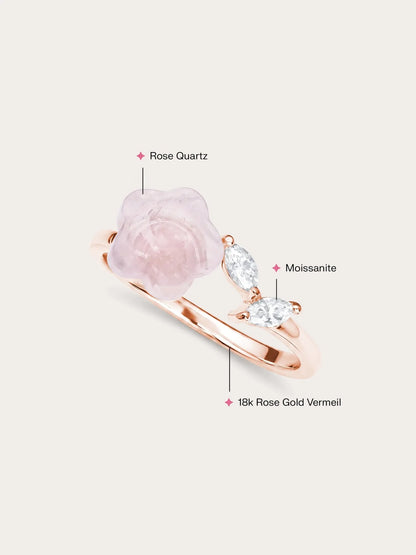 Puffy Flower Open Ring – Rose Quartz
