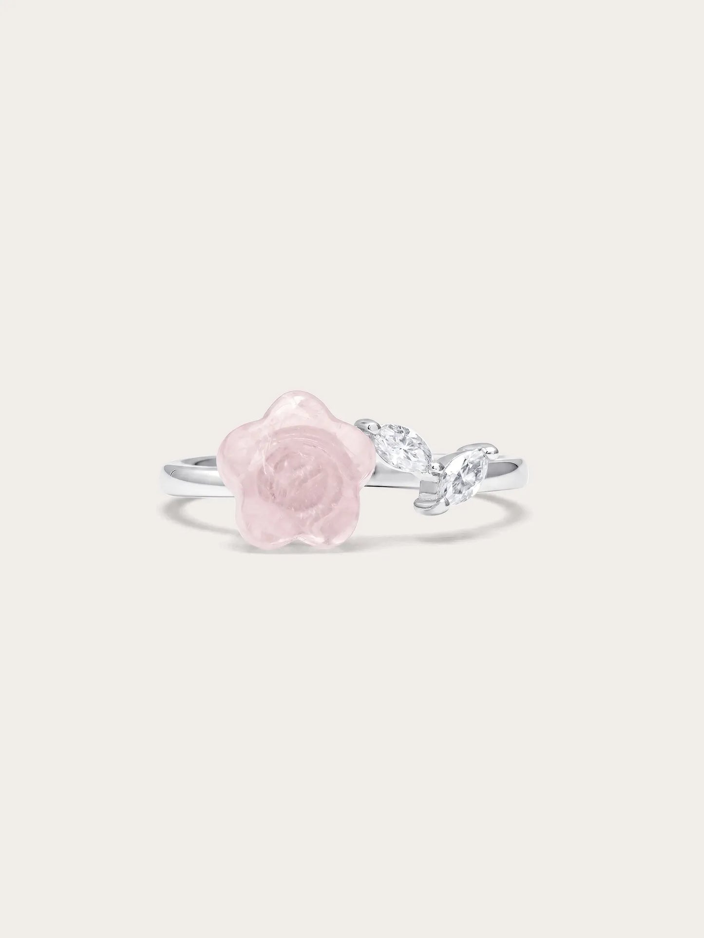 Puffy Flower Open Ring – Rose Quartz