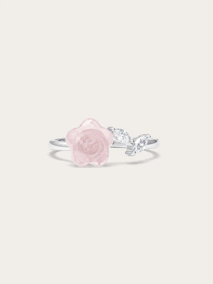 Puffy Flower Open Ring – Rose Quartz