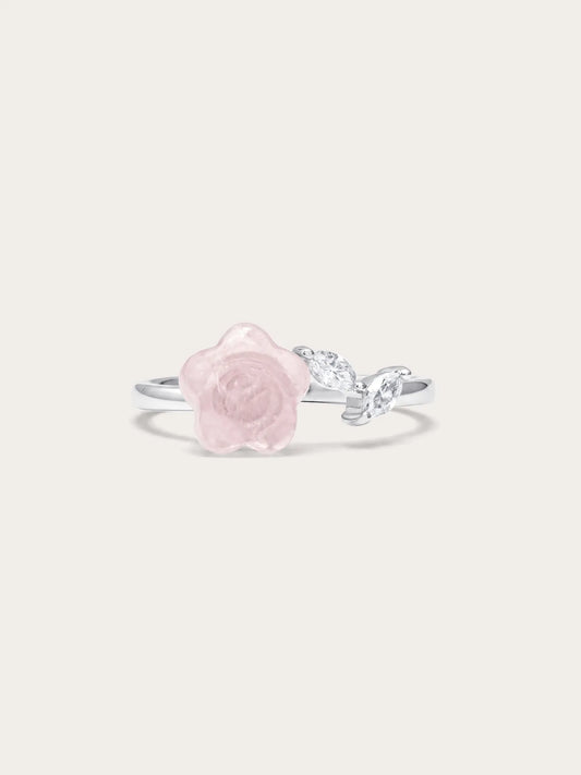 Puffy Flower Open Ring – Rose Quartz