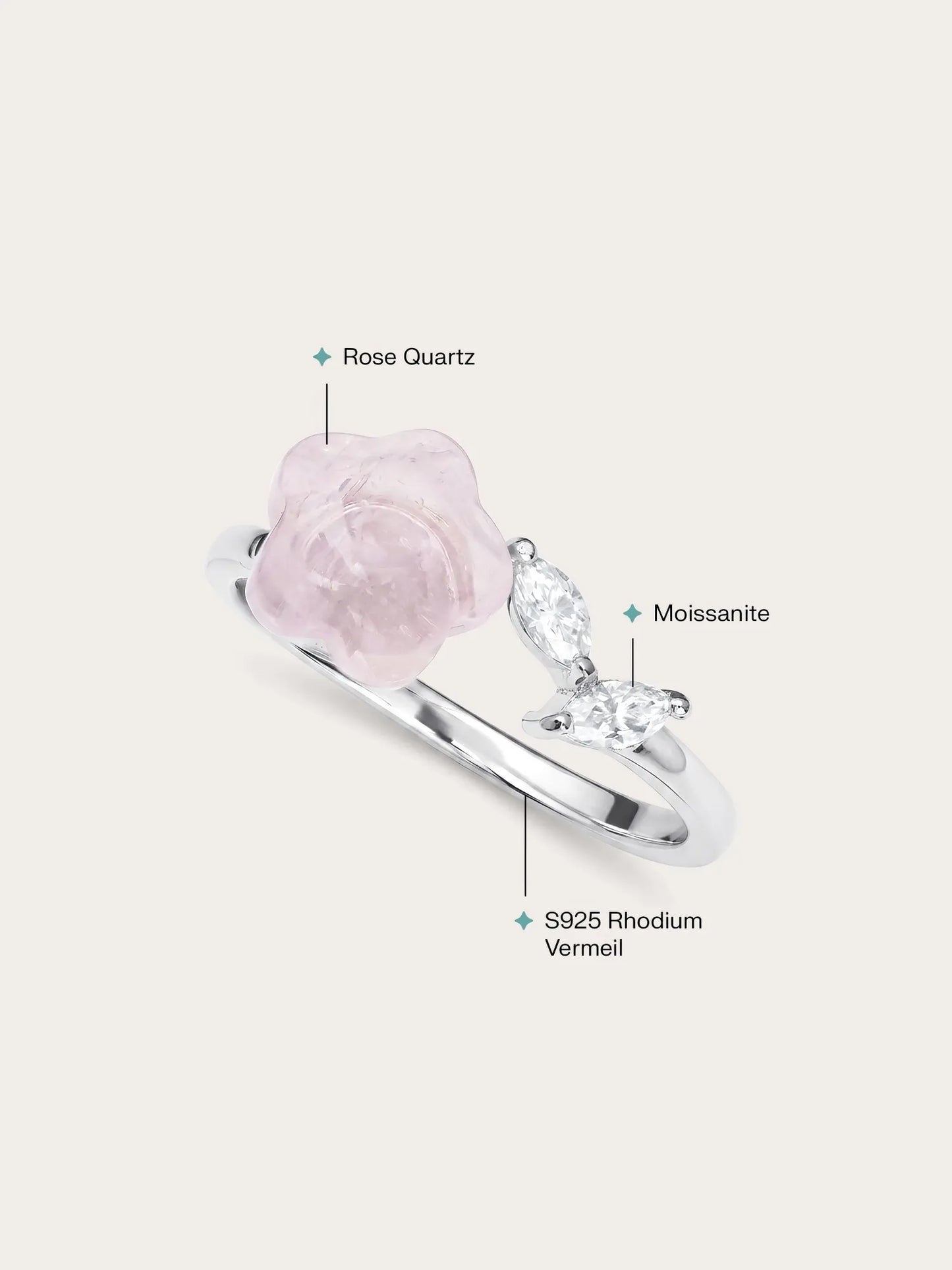 Puffy Flower Open Ring – Rose Quartz