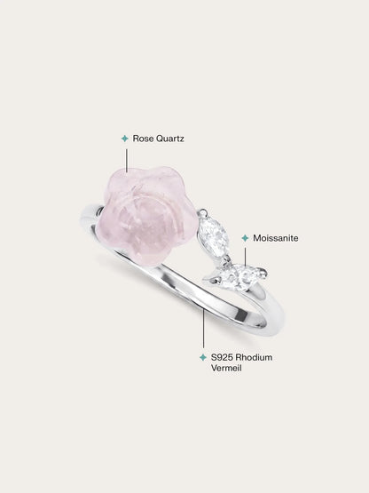 Puffy Flower Open Ring – Rose Quartz